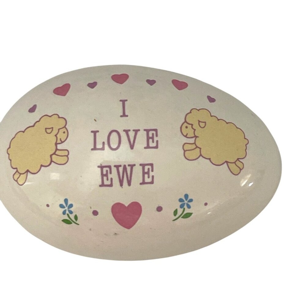 Vintage Ceramic Egg Candle Russ Berrie I Love Ewe Jewelry Trinket Box Lamb Sheep - Picture 9 of 9